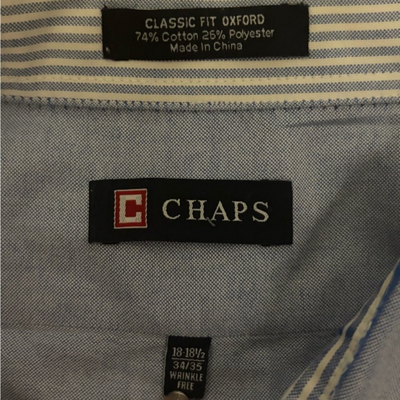 Chaps Classic Fit Oxford Button Down Shirt Light Blue XXL 18–18.5 Wrinkle Free - Picture 4 of 6